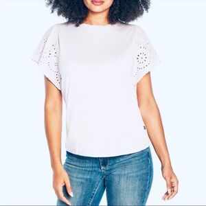 Gap Ruffled Eyelet Sleeve White Top XXL NWT
